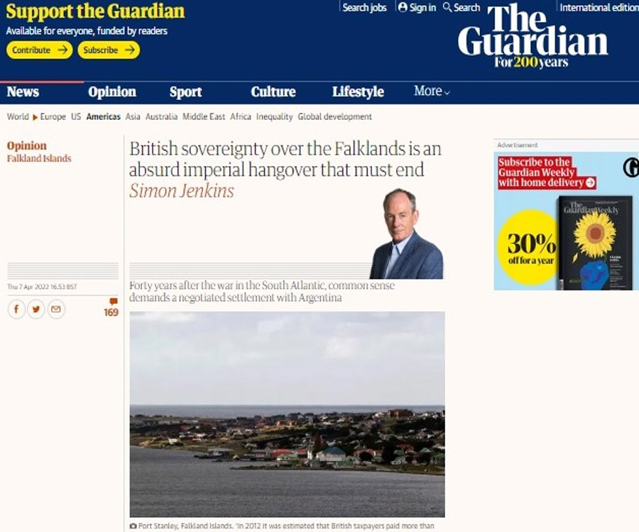 The Guardian: la soberanía británica sobre Malvinas "es una absurda resaca imperial"