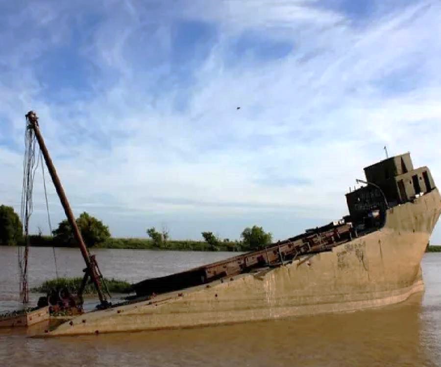 Un barco de cemento perdido en la inmensidad del Delta