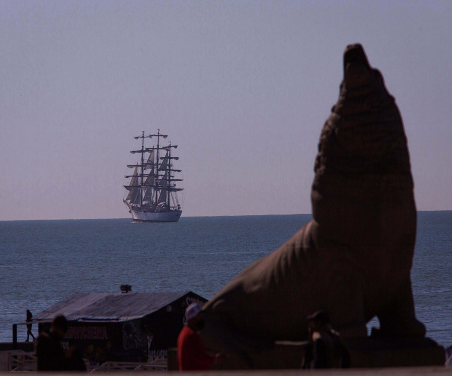 En fotos: la fragata Libertad llegó a Mar del Plata y fondeará en el mar hasta el domingo